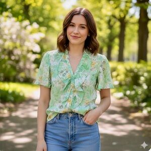 Zara Green Floral Women's Top